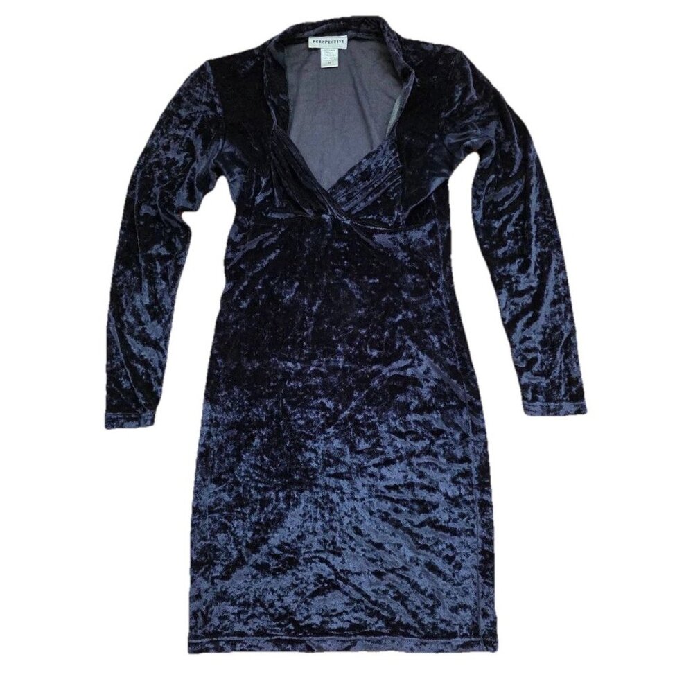 Perspective Vintage Jersey Womens Dress Velvet V-neck Navy Medium  A001276